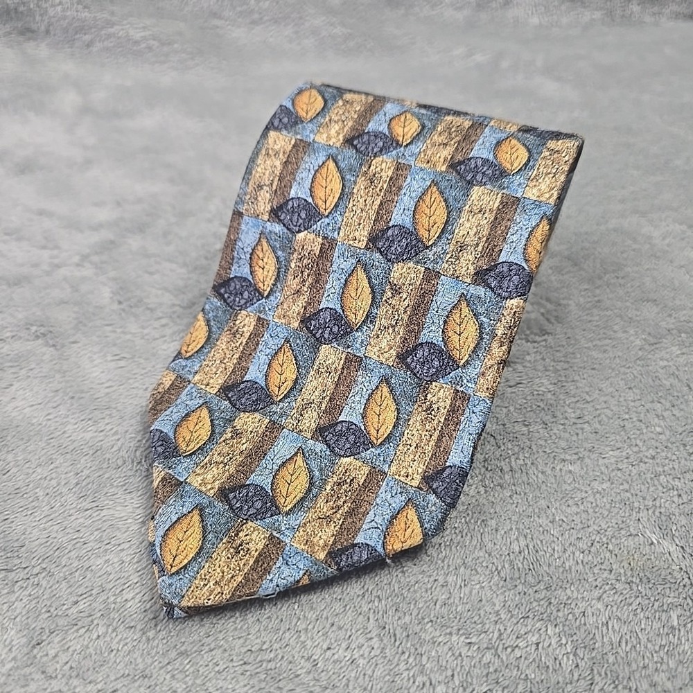 Ermenegildo Zegna Exclusive‎ Design Silk Necktie Blue Leaves Geometric Italian